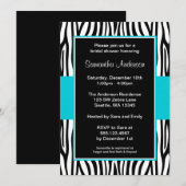 Invitation Fête de l'mariée Turquoise de Zèbre Bleu (Devant / Derrière)