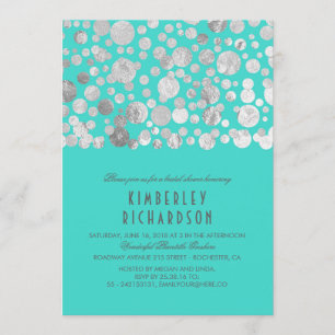 Invitation Fête de l'mariée Turquoise Faux Silver Foil Confet
