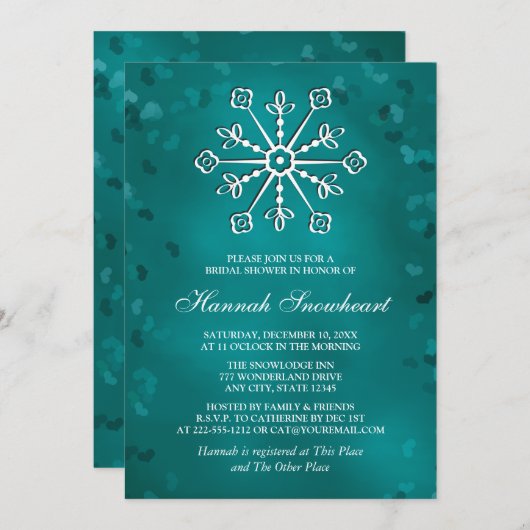 INVITATION FÊTE DE L'MARIÉE TURQUOISE SNOWFLAKE (Devant / Derrière)