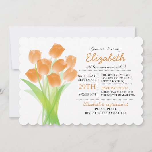 Invitation Fête de l'mariée typographique Orange Tulip (Devant)