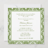 Invitation Fête de l'mariée vert d'olive et blanc de Damas (Dos)
