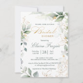 Invitation Fête de l'mariée vert et or feuilles d'aquarelle (Devant)