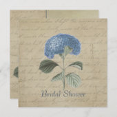 Invitation Fête de l'mariée Vintage Blue Hydrangea (Devant / Derrière)