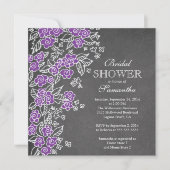 Invitation Fête de l'mariée violette moderne en tableau noir (Devant)