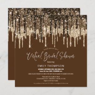 Invitation Fête de l'mariée virtuelle Brown Gold Parties scin