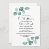 Invitation Fête de l'mariée virtuelle noire des Eucalyptus (Devant / Derrière)