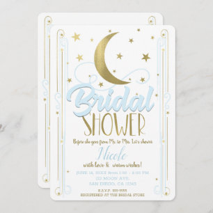 Invitation Fête de l'mariée Whimsical Light Gold Moon Stars