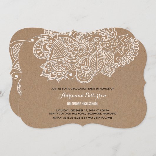 Invitation Fête de l'obtention du diplôme | Rustic Paisley Mo (Devant / Derrière)