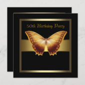 Invitation Fête de l'or des femmes papillon Élégant 50e anniv (Devant / Derrière)