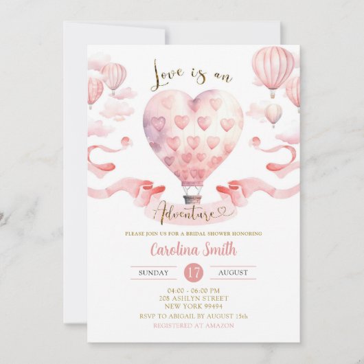 Invitation Fête de Love Is An Adventure en ballon à air chaud (Devant)
