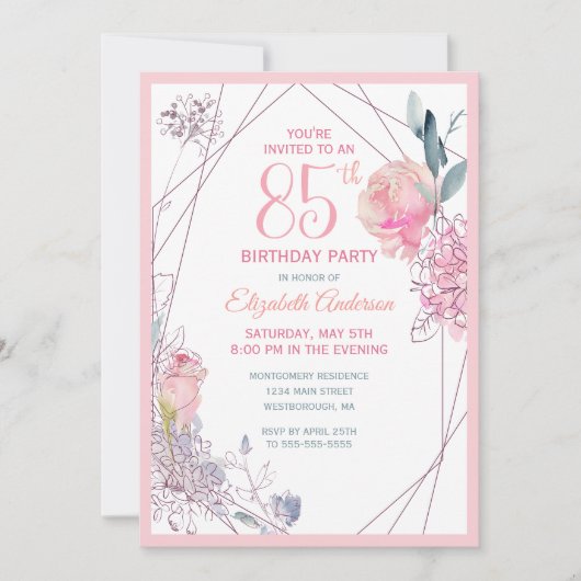 Invitation Fête de l'Rose de l'aquarelle Floral Blush (Devant)