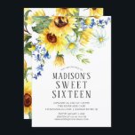 Invitation Fête de l'Sweet sixteen des Tournesols gaie<br><div class="desc">Invitation sweet sixteen moderne avec un beau bouquet de tournesol et de marguerite sur un arrière - plan blanc avec un dos de coordination pour une touche spéciale.</div>