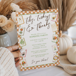 Invitation Fête de Mahjong de Thanksgiving à l'aquarelle Ging