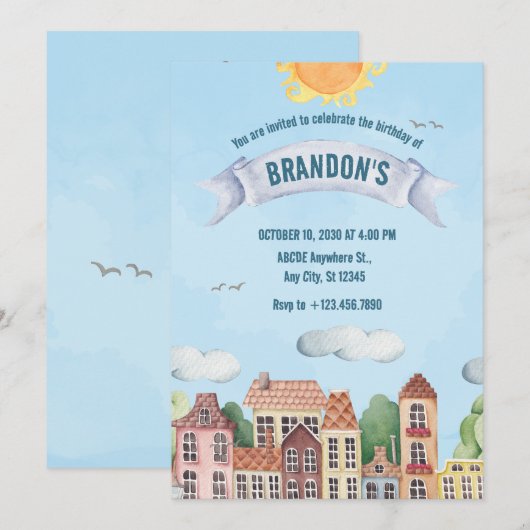 Invitation Fête de maison colorée (Devant / Derrière)