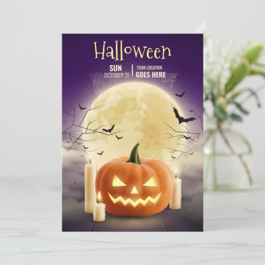 Invitation Fête de maison hantée Halloween éditable, Hallowee (Debout devant)
