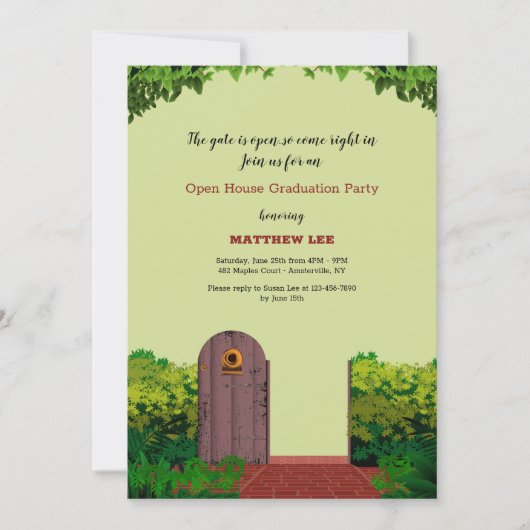 Invitation Fête de maison ouverte de la porte du jardin (Devant)