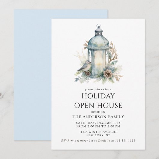 Invitation Fête de maison ouverte de vacances bleue minimalis (Devant / Derrière)