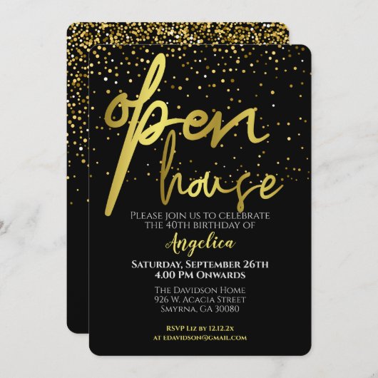 Invitation Fête de maison ouverte Or noir (Devant / Derrière)