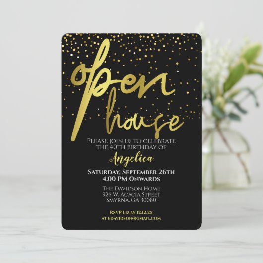 Invitation Fête de maison ouverte Or noir (Debout devant)