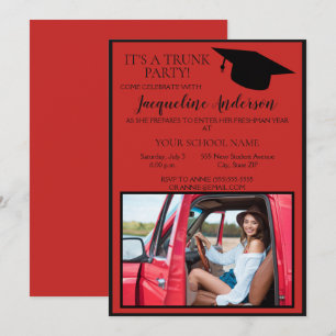 Invitation Fête de malle universitaire photo rouge noir