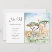 Invitation Fête de maman et bébé animaux africains aquarelle (Devant)