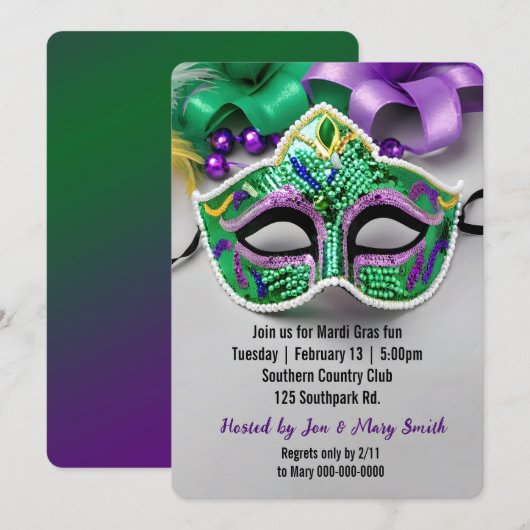 Invitation Fête de Mardi Gras (Devant / Derrière)