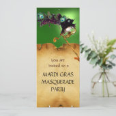 Invitation FÊTE DE MARDI GRAS EN MASQUE, Vert jaune (Debout devant)