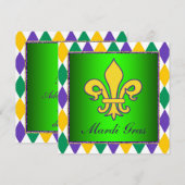 Invitation Fête de Mardi Gras Fleur De Lis (Devant / Derrière)
