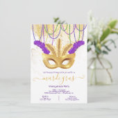 Invitation Fête de Mardi Gras Mascarade Or (Debout devant)