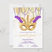 Invitation Fête de Mardi Gras Mascarade Or (Devant)