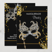 Invitation Fête de Mardi Gras Mascarade Or Argent (Devant / Derrière)