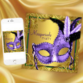 Invitation Fête de Mardi Gras Masquerade Violet Vert Or