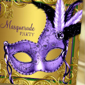 Invitation Fête de Mardi Gras Masquerade Violet Vert Or
