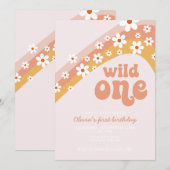 Invitation Fête de marguerite rétro Wild One boho fleurie pre (Devant / Derrière)