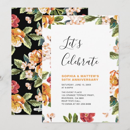 Invitation Fête de mariage 50 ans avec des fleurs modernes (Devant / Derrière)