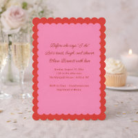 Fête de mariage à bordure festonnée rose et rouge