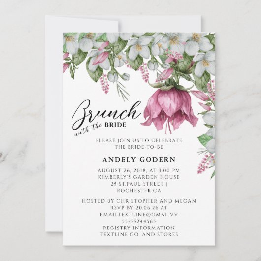 Invitation Fête de Mariage à l'Aquarelle Florale (Devant)