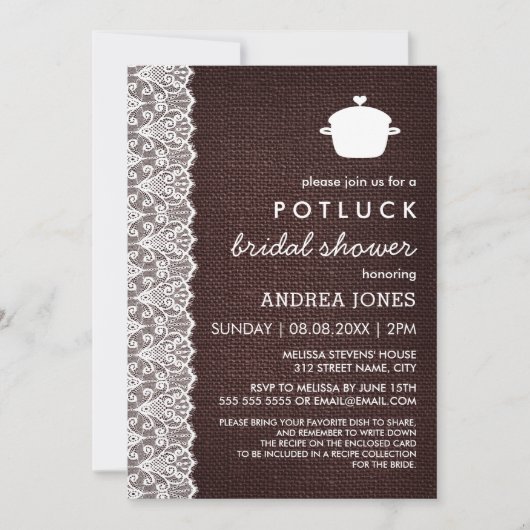 Invitation Fête de mariage à potluck Burlap & Lace (Devant)