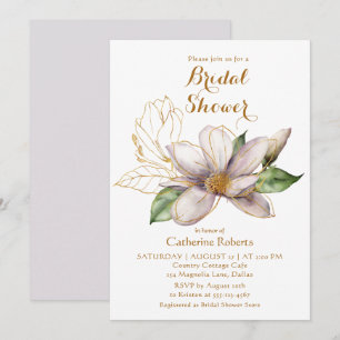 Invitation Fête de mariage aquarelle fleurs de magnolia viole