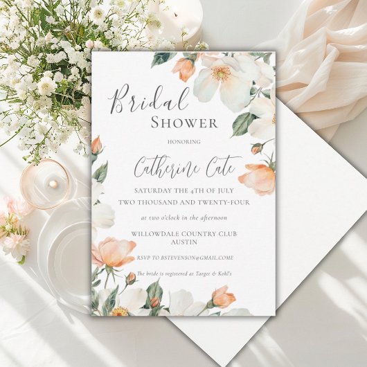 Invitation Fête de mariage aquarelle florale pêche