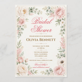 Invitation Fête de mariage aquarelle florale rose blush