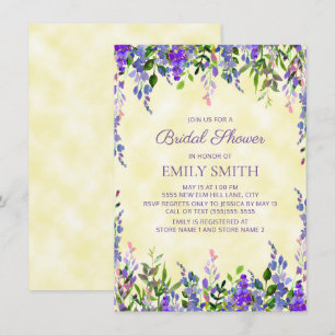Invitation Fête de mariage aquarelle jaune violet floral