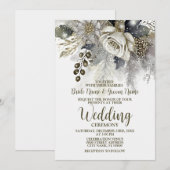 Invitation Fête de mariage Argent Golden White Roses Fleurs (Devant / Derrière)