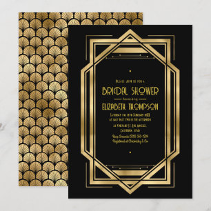 Invitation Fête de mariage Art Déco noir et or