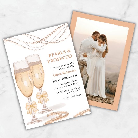 Invitation Fête de Mariage au Prosecco et Perles d'Or
