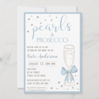 Invitation Fête de mariage au ruban bleu Perles et Prosecco