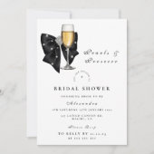 Invitation Fête de mariage au ruban noir perle (Devant)
