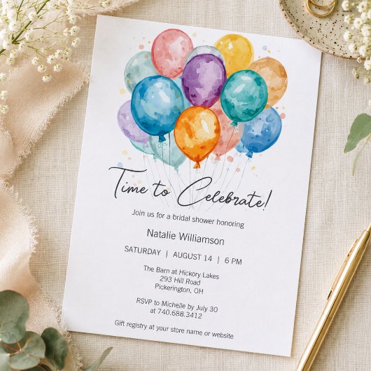 Invitation Fête de Mariage aux Ballons et Confettis
