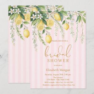 Invitation Fête de mariage aux citrons roses rayés en fleurs
