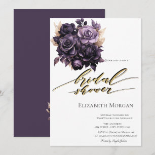 Invitation Fête de mariage aux élégantes roses violettes fonc